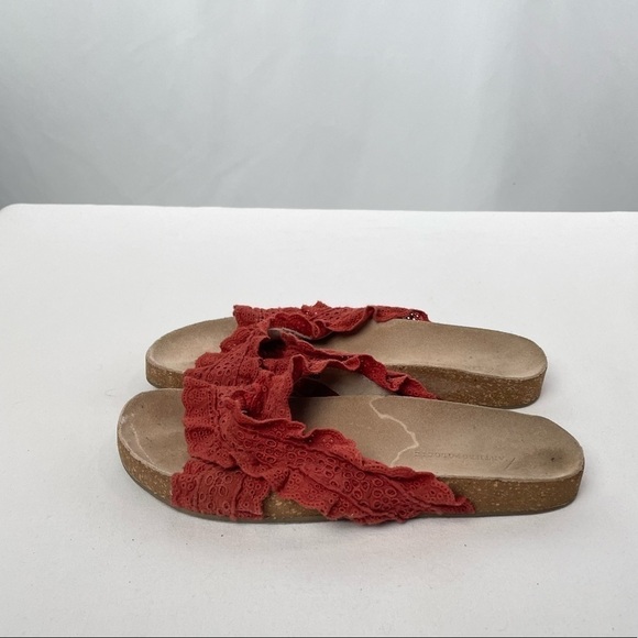 Anthropologie Bianca Ruffled Slide Sandals in Red Size 8 - Picture 4 of 9